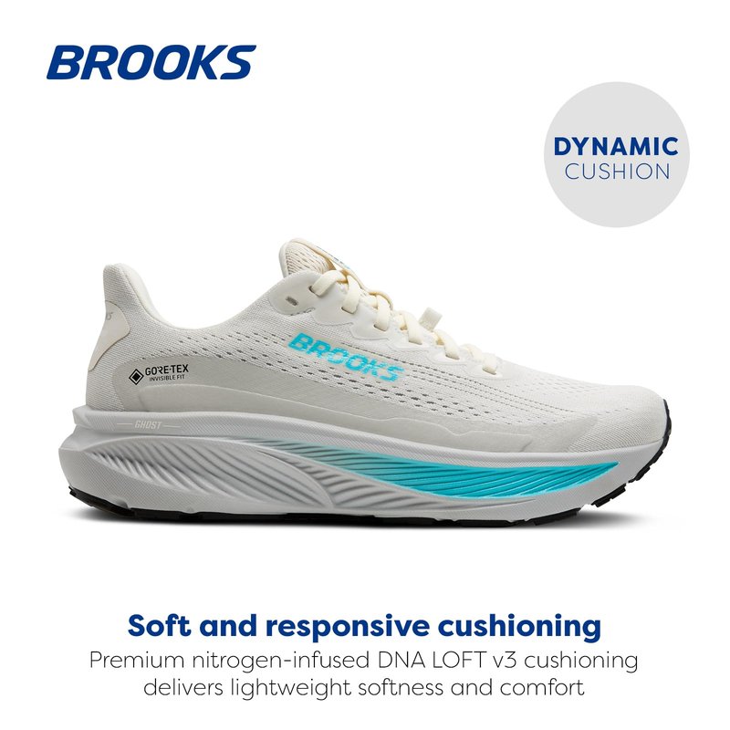 Brooks Women’s Ghost 17 GTX Waterproof Supportive Running & Walking Shoe - Coconut/Oyster/Blue - 7 Medium
