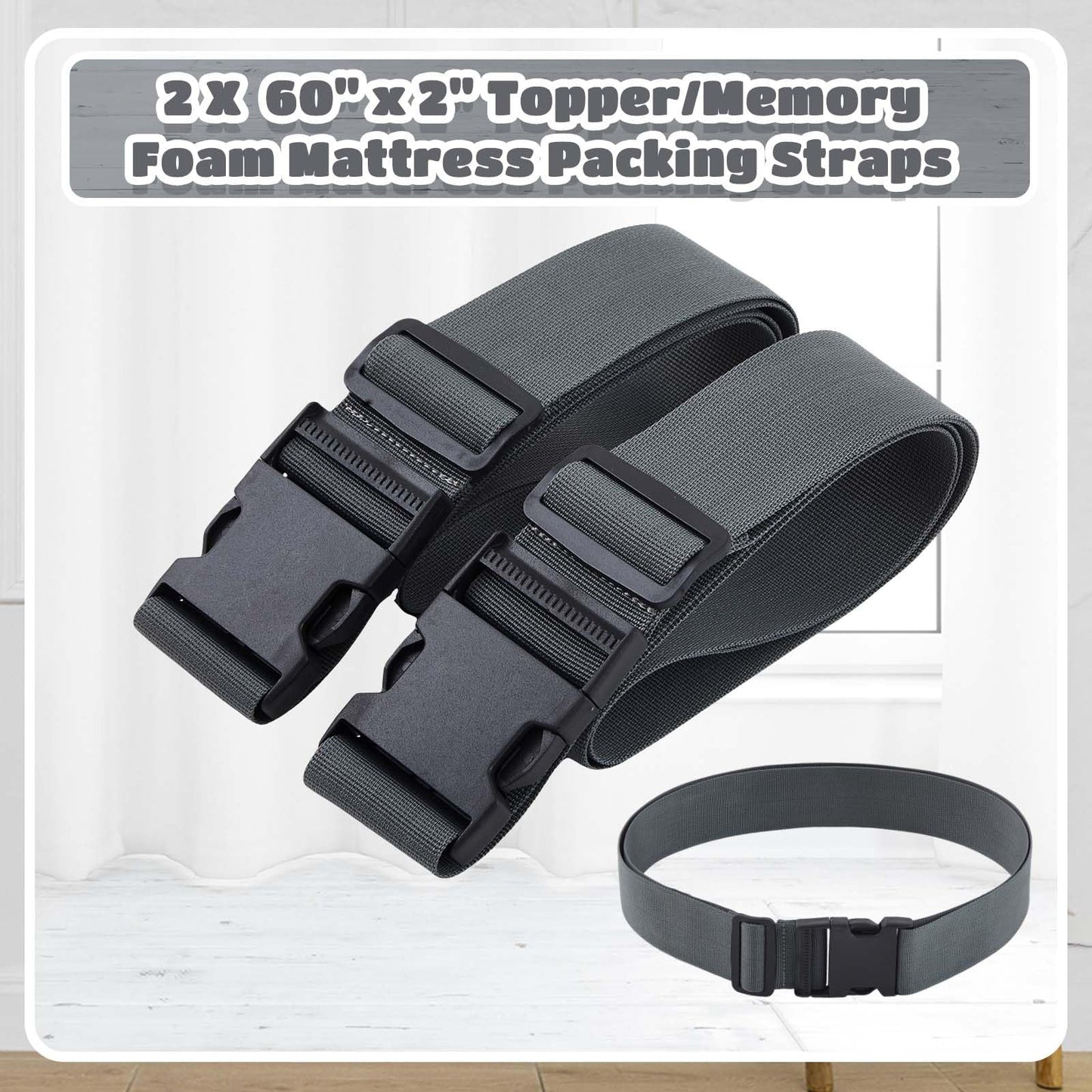 Wowangce 2 Pack Mattress Moving Straps, Adjustable Packing Straps with Buckles for Mattress Storage or Moving, Fits Twin & Full (60" x 2")