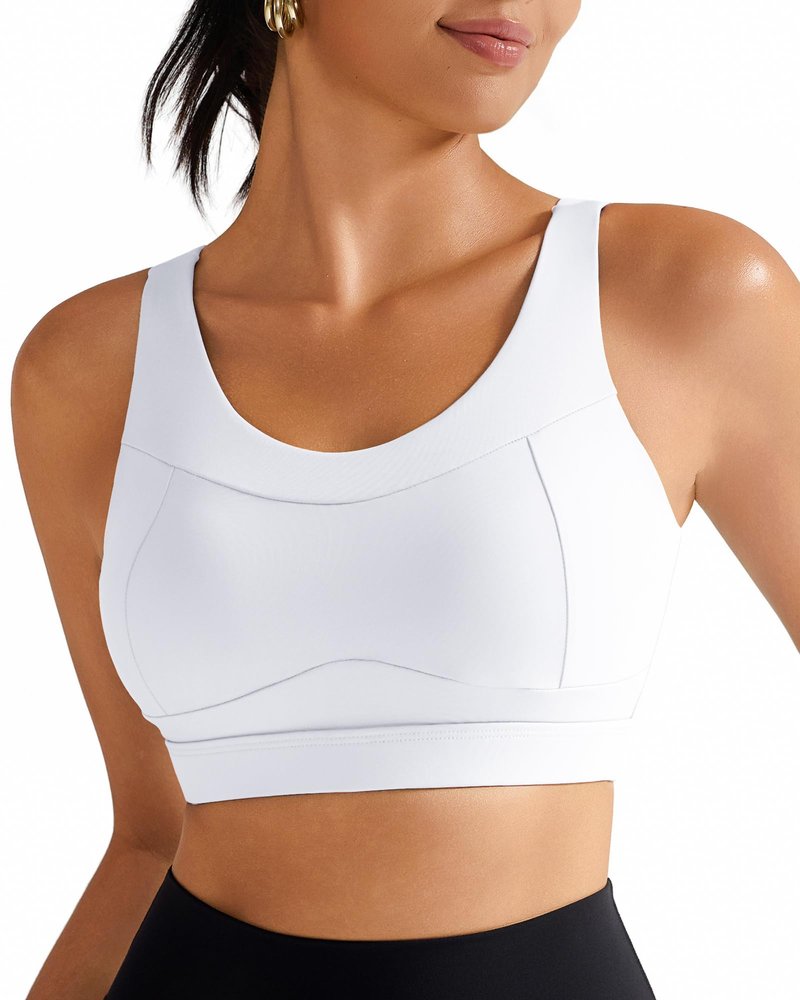 RUNNING GIRL High Impact Sports Bras for Women,Racerback White Bra Workout Crop Tank Tops Longline Sports Bra Push up(WX2667 White,XXL)