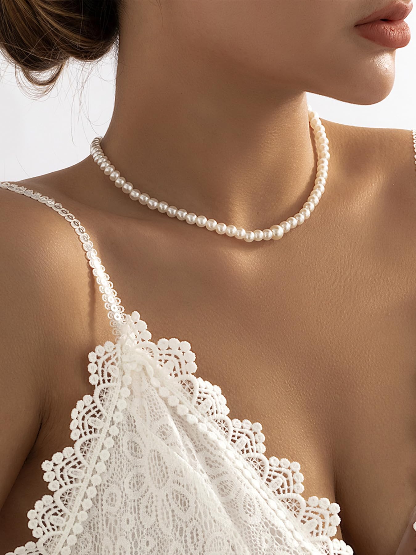 Longita Pearl Back Necklace for Backless Dress Back Jewelry Backdrop Pearl Necklace Back Chain Silver Body Chain Jewelry for Women Sexy Trendy Dainty Summer Bride Accessories