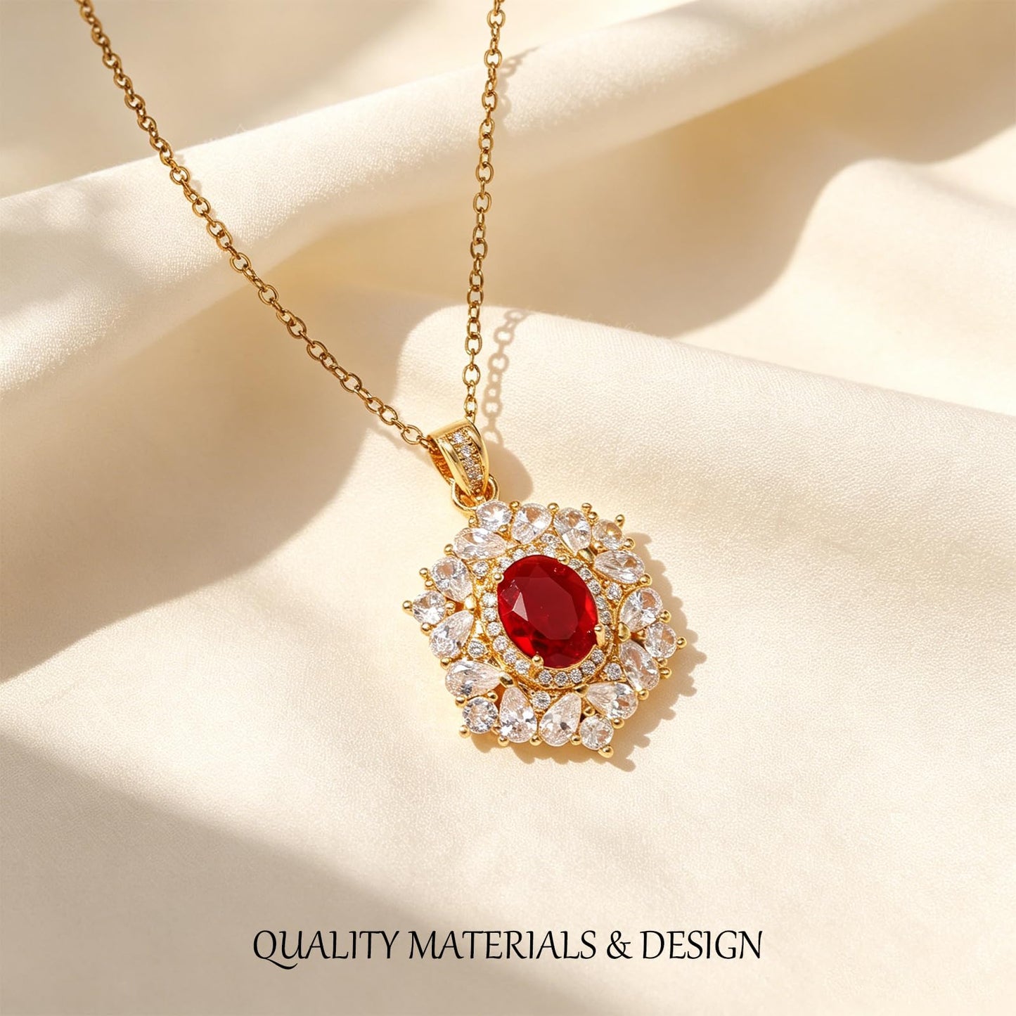 Red Baroque July Birthstone Ruby Necklaces for Women-Gold Plated Ruby Jewelry Waterproof Non Tarnish Maximalist Jewelry Necklace Birthday Valentines Day Mother's Day Christmas Thanksgiving Gifts