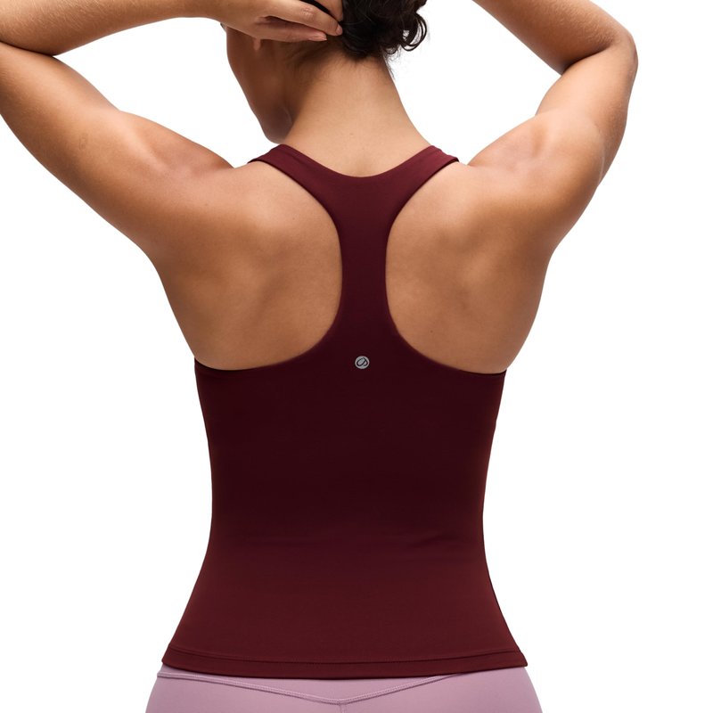 CRZ YOGA Butterluxe Workout Racerback Tank Tops for Women - Padded Athletic Spandex Yoga Shirts with Built in Bra Red Merlot Large