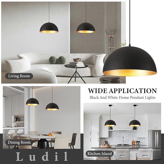 16" Industrial Large Pendant Light Fixtures,Black and Gold Pendant Lights Kitchen Island,Farmhouse Pendant Light Fixtures for Kitchen Foyer Cafe Dining Room,2 Pack