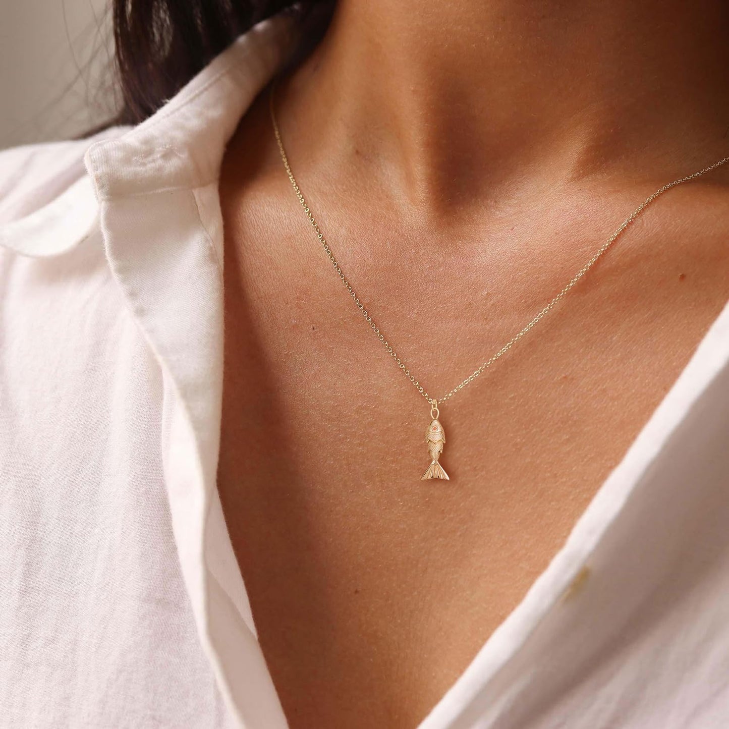 BSGRL Dainty Gold Necklace - 14K Gold Plated Animal Fish Sea Beach Necklace for Women 16.5"+2"