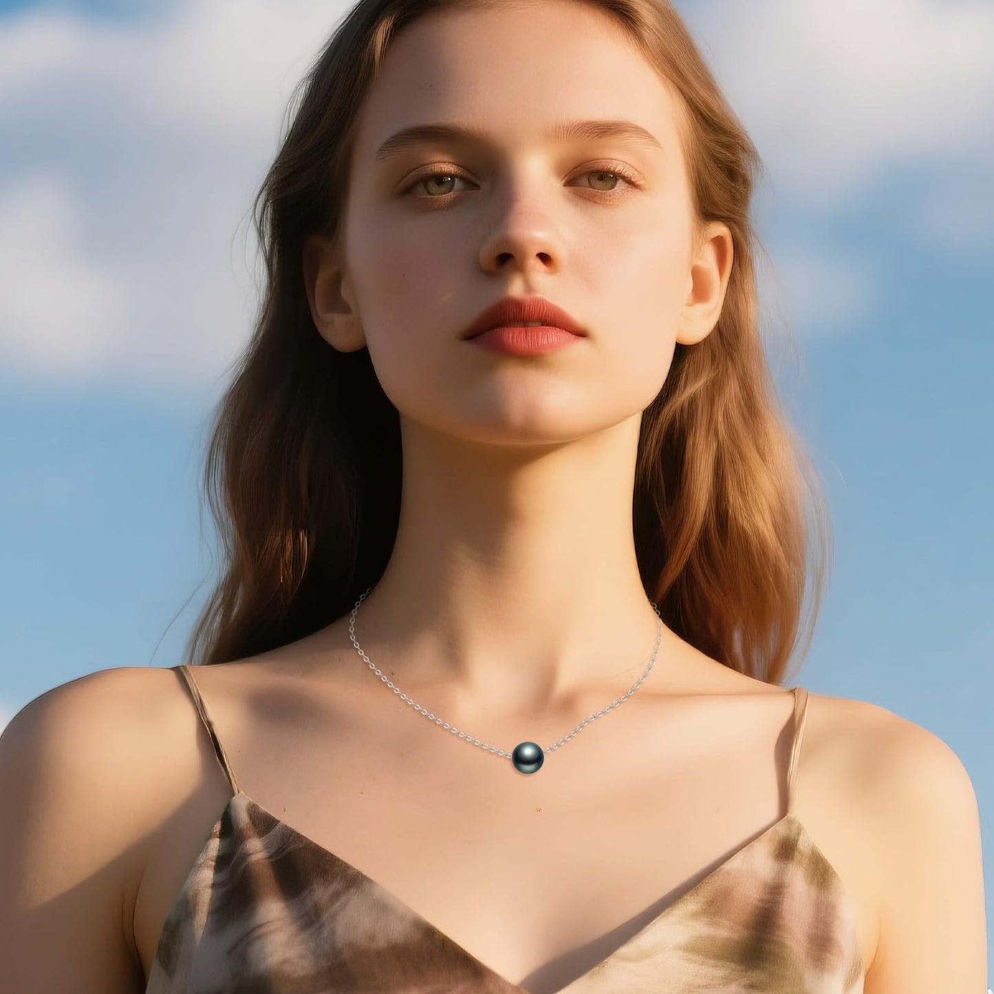 POPLYKE Black Pearl Necklace Sterling Silver Black Single Pearl Choker Necklace for Women 7-8mm Freshwater Cultured Grey Pearls Wedding Bridesmaids Anniversary 16''