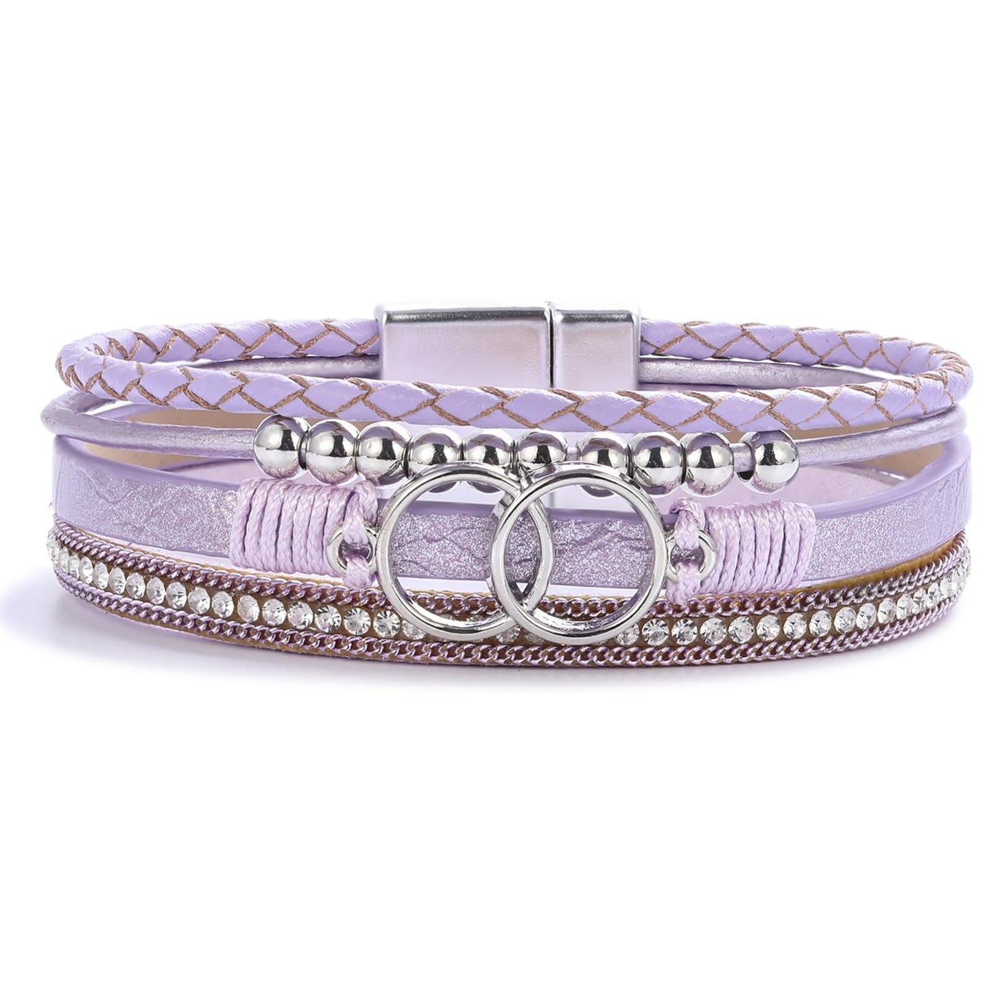 FANCY SHINY Boho Wrap Bracelets Leather Cuff Bangle Beaded Bracelets for Women Stackable Infinity Bracelets Jewelry with Clasp(Purple)