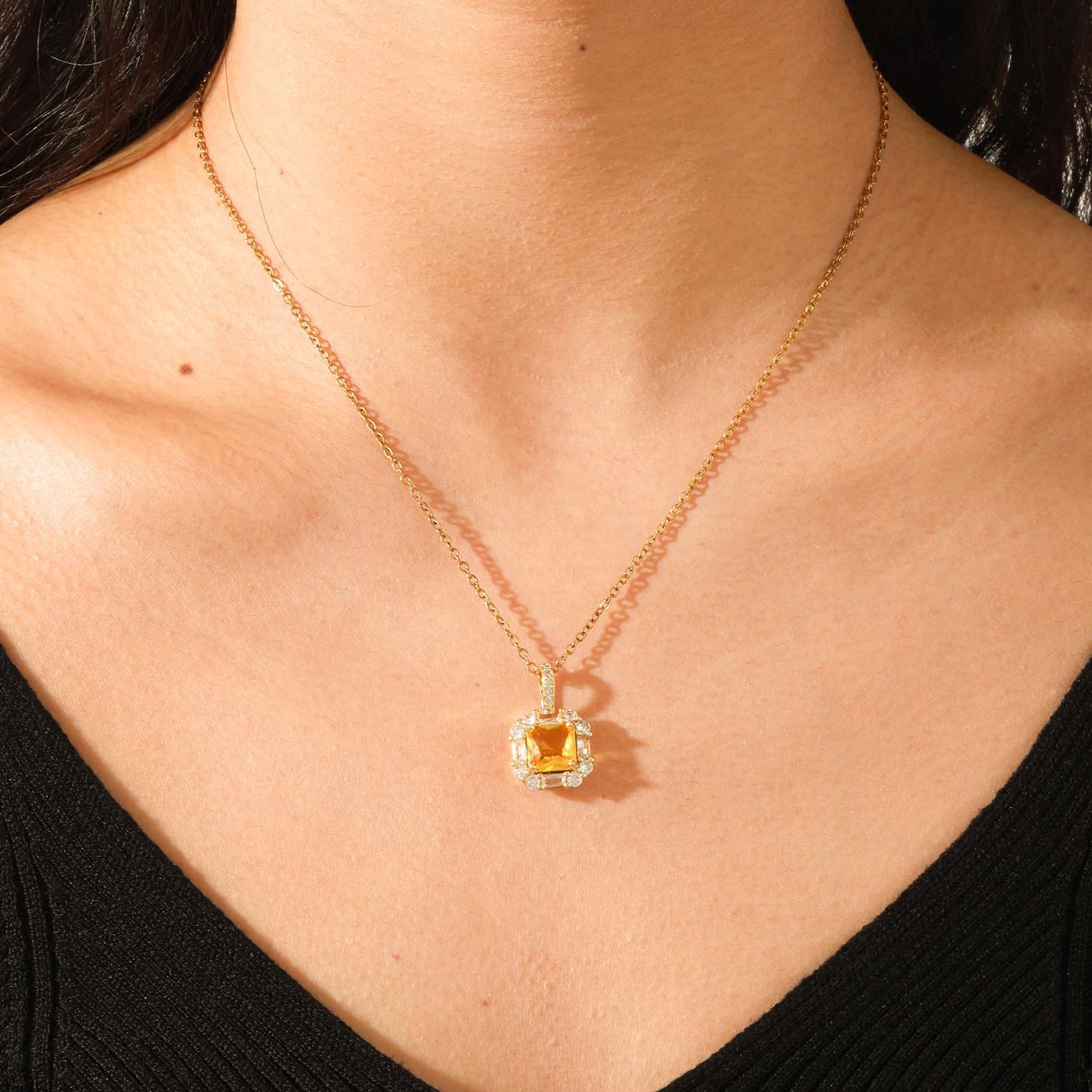 crataly Yellow Square Citrine Necklace for Women-Gold Plated November Birthstone Necklace For Valentine's Day Mother's Day Christmas Birthday Gifts