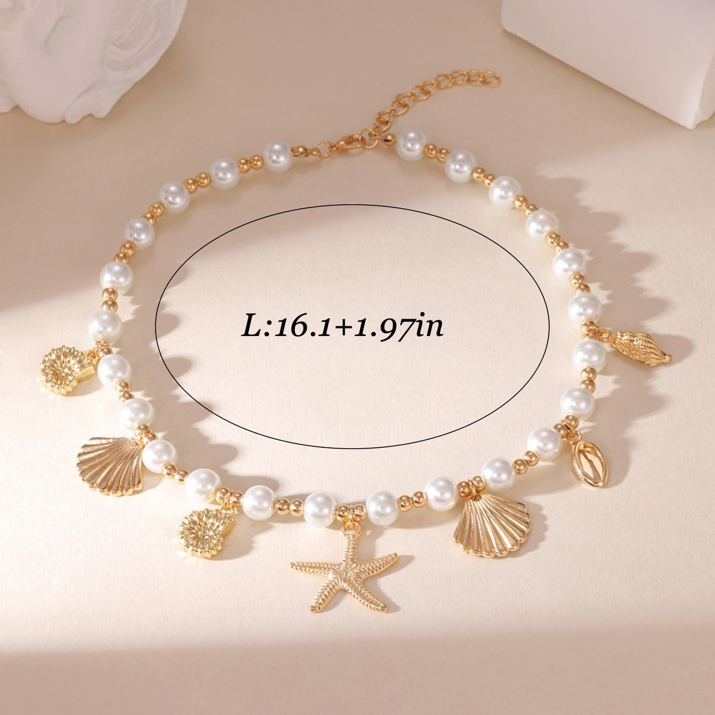 Frodete Starfish Necklace for Women Beach Necklaces Jewelry Layered Choker Drop Dangle Summer Vacation Outfits Theme Conch Seashell Accessories Ocean Pendant Dress Costume