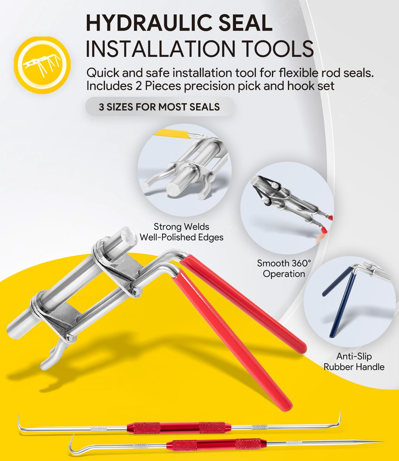 5 Pack Hydraulic Seal Installation Tool Kit, Hydraulic Cylinder Piston Repair Seal Tools, U-Cup Rod Seal Installation Tool Kits, Upgraded Seal Twistor Install Tool Set with Pick and Hook Set