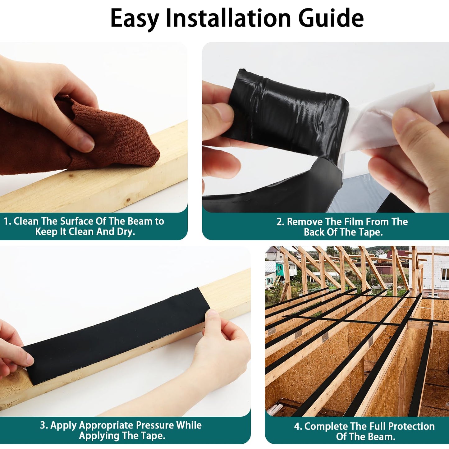 Felizshop Joist Tape, 1-5/8" x 50' Deck Joist Tape, Waterproof Butyl Tape, Self-Adhesive Deck Butyl Tape, Butyl Flashing Tape,Joist Tape Decking for Protect Beams and Wood Decks (8 Rolls)