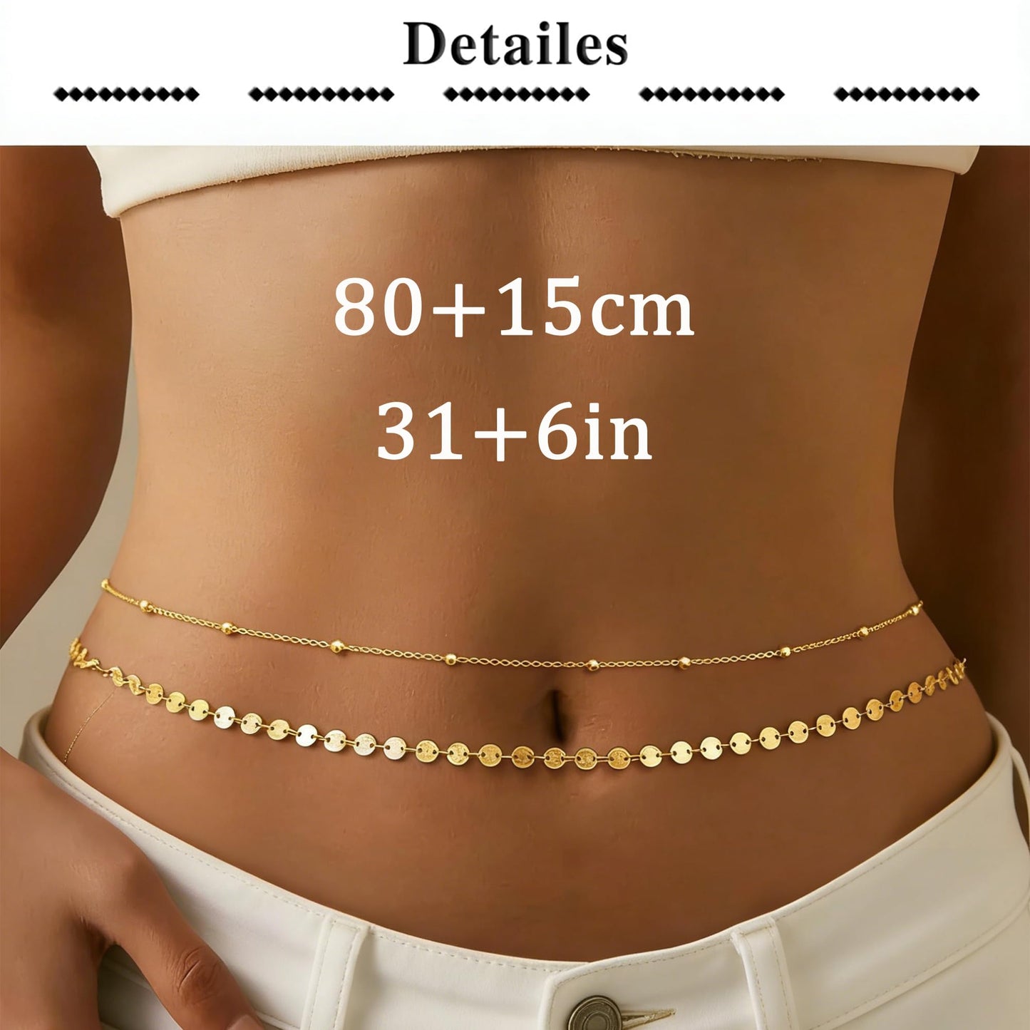 Longita 2pcs Belly Chain Gold Waist Chain for Women Round Disc Waist Jewelry for Women Gold Belly Chains Summer Stomach Jewelry Trendy Simple Sexy Body Chains Non Tarnish Waterproof Plus Size