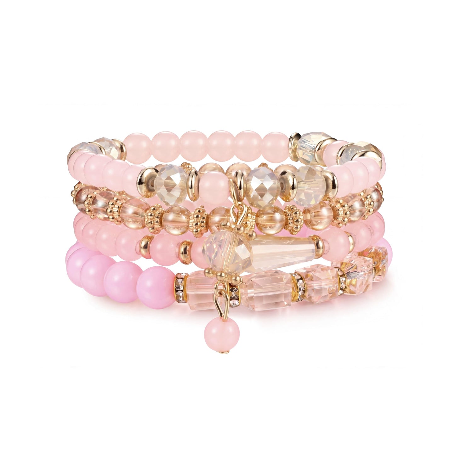 Tungary 4Pcs Beaded Bracelets for Women Bohemian Bracelet Stacks Handmade Natural Stone Stretch Bracelets Multi-Color Daily Wear Accessories Summer Beach Boho Jewelry Gift Pink Style