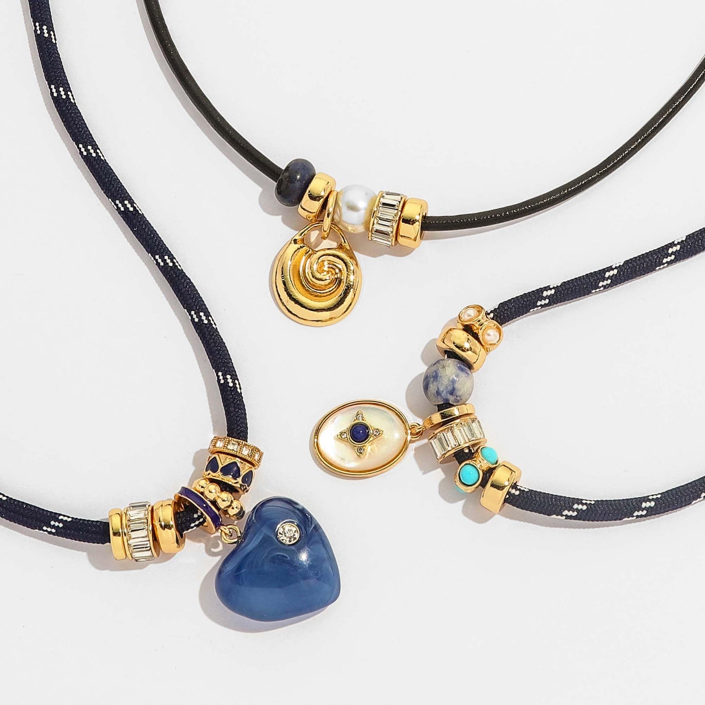 MYCUTEY Navy Blue Heart Necklace for Women Adjustable Blue Cord Choker with Gold Plated Beaded Statement Heart Pendant Rope Charm Necklace Trendy Summer Lapis Lazuli Jewelry Gifts