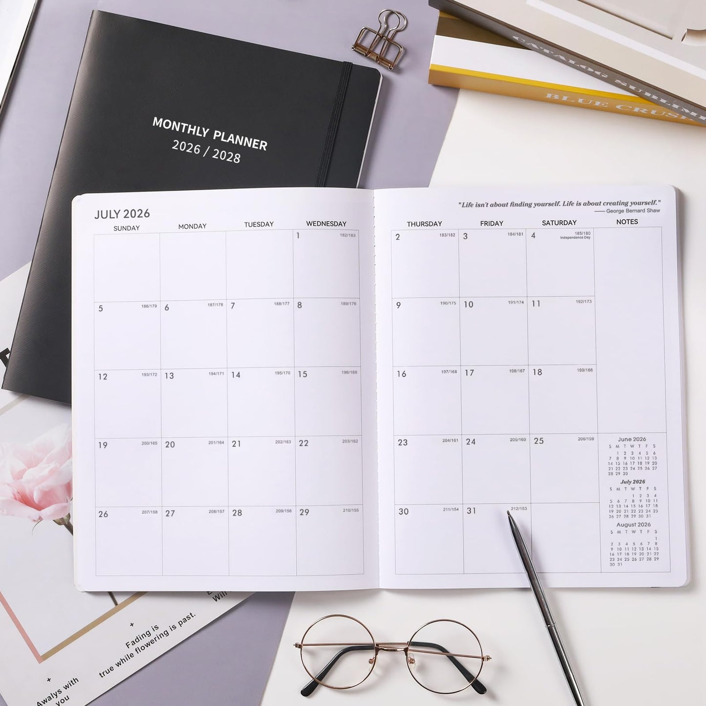 2026-2028 Monthly Planner/Calendar - 2 Year Calendar 2026-2028, Jul. 2026 - Jun. 2028, 9'' × 11'', 24 Months Planner with Embossed Cover, Inner Pocket, Premium Paper, Elastic Closure