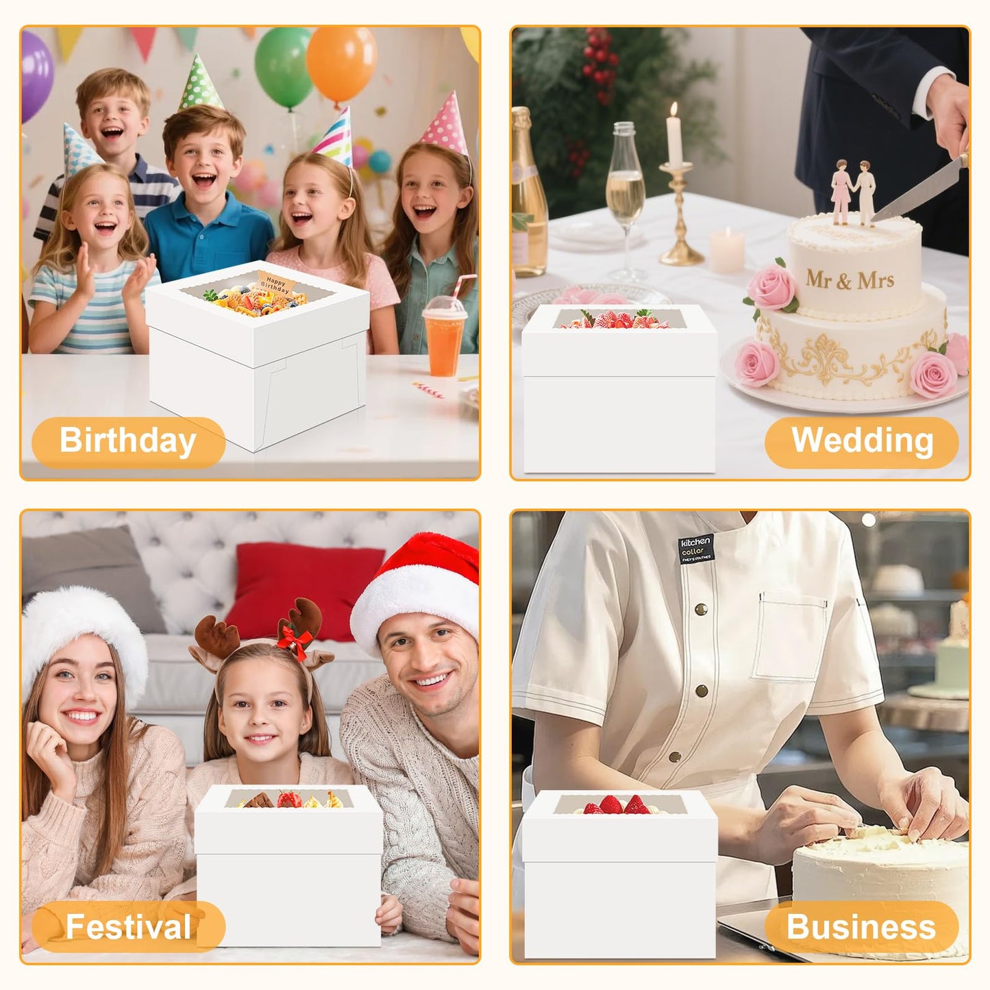 15 PCS Cake Boxes 10 Inch, 10x10x10 Tall Cake Box, 10 Inch Cake Box with Window, White Bakery Boxes, Large Baking Boxes, Cajas Para Pasteles, 10x10 Cake Boxes for Birthday, Wedding, Party, Business