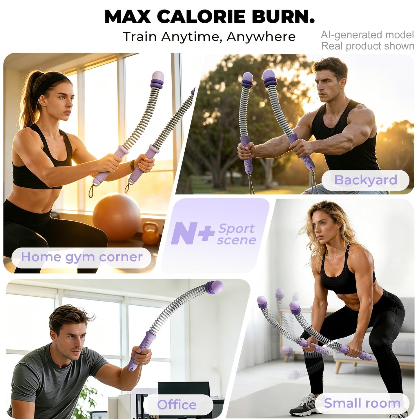 Poonoo Ropeless Battle Ropes Portable Weighted Fitness Equipment Cordless Exercise Rope for Home Gym, Strength Cardio Weights Workout Training, Fitness Gear for Men Women Fitness Trainer Workout