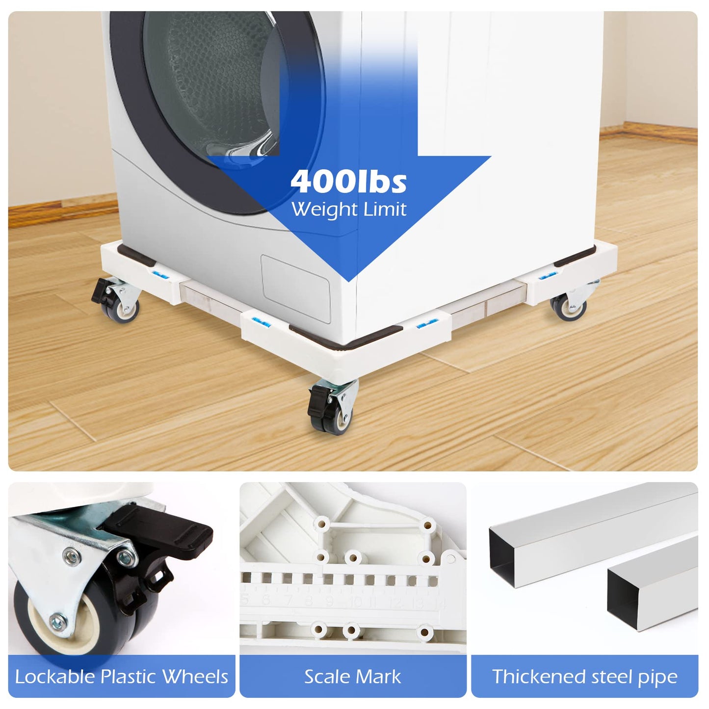 Nefish Furniture Dolly Adjustable Mini Fridge Stand Dolly Cart with 4 Lockable Wheels Washing Machine Stand Mobile Roller Universal Mobile Base Stand for Washer Dryer Refrigerator