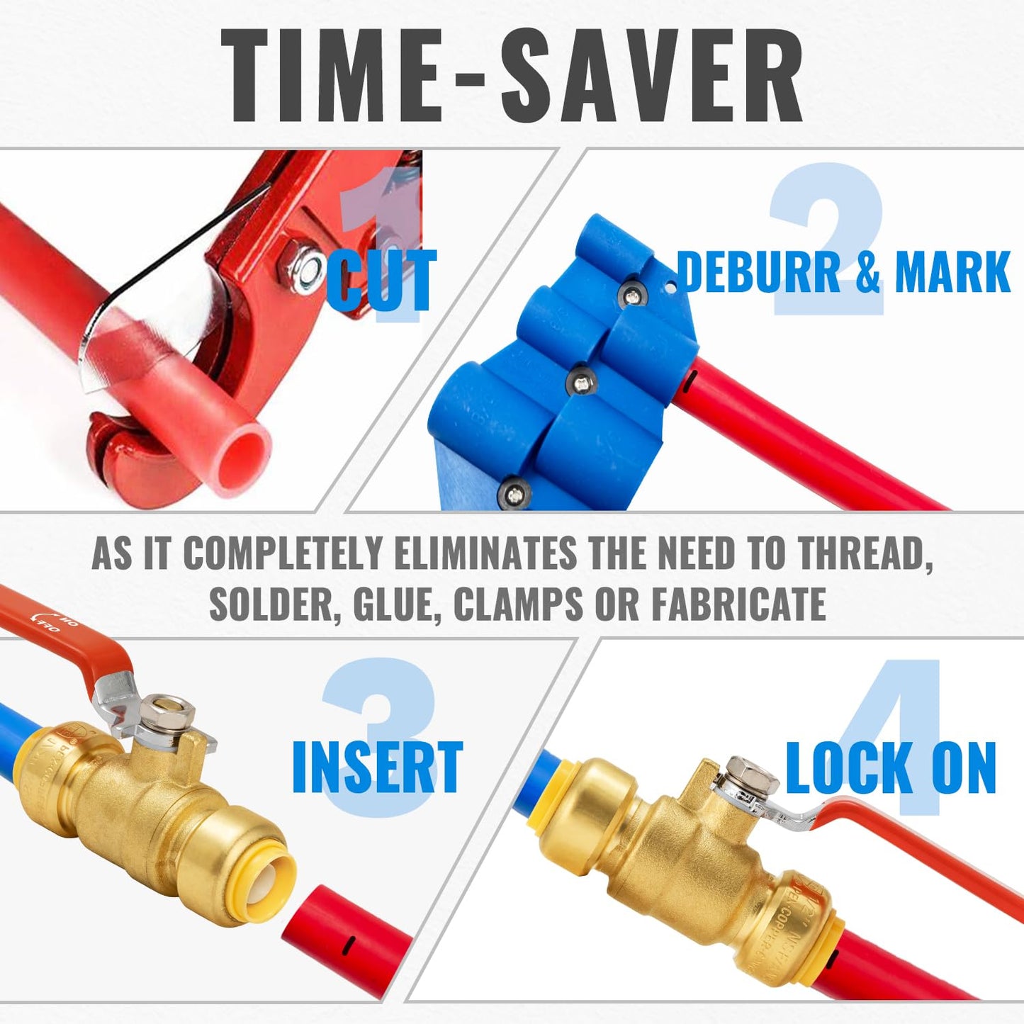 Shut Off Ball Valve 1/2 Inch, SUNGATOR 1/2 Inch Ball Valve, Push-to-Connect Water Shutoff, Easily Match to Pipe using Red and Blue Handle, No Lead Brass Fittings for PEX Pipe, Copper, CPVC, Pack of 2