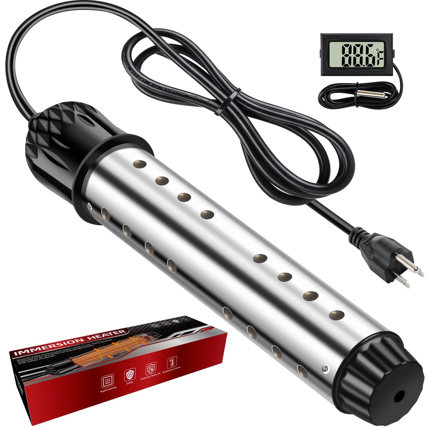 Portable Water Heater 2000W, Pool Heater - Immersion Heater with Digital Thermometer, Upgraded Magnesium Oxide Heating for Fast Heating, for Small Pools, Bathtubs, Buckets, Tanks