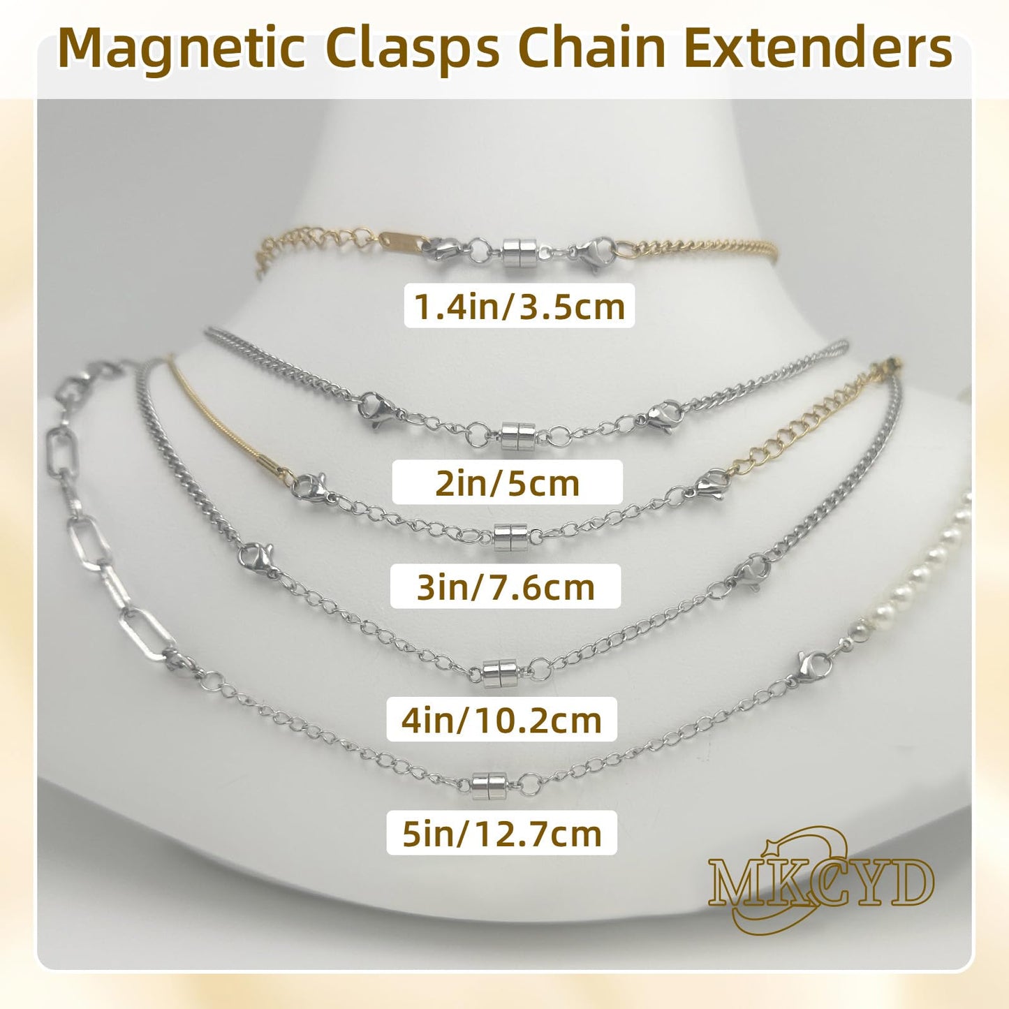 MKCYD Necklace Extender with Magnetic Clasps, Silver Magnetic Necklace Clasps and Closures with Necklace Extenders for Women