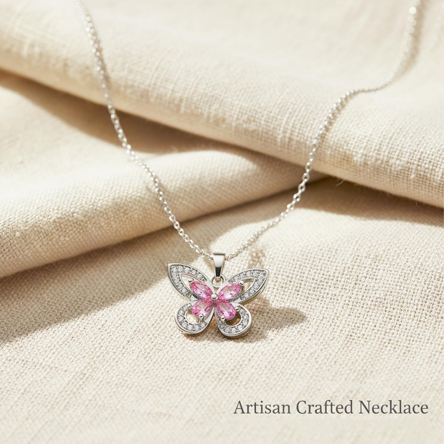 crataly Rose Quartz Butterfly Necklace For Women-Silver Plated October Birthstone Necklace For Valentine's Day Mother's Day Christams Birthday Gifts