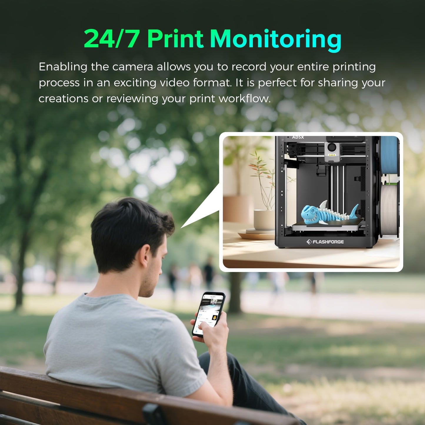FLASHFORGE Camera Kit for Adventurer 5M/Pro/AD5X 3D Printer, Real-time and Remote Monitoring, Compatible with Flash Maker App, 3D Printer Parts for AD5M/AD5M PRO/AD5X
