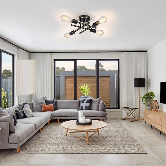 SunRider Industrial 4-Light Semi Flush Mount Ceiling Light Fixture, Oil Rubbed Bronze Hallway Lights, Retro Metal Sputnik Chandelier for Living Room