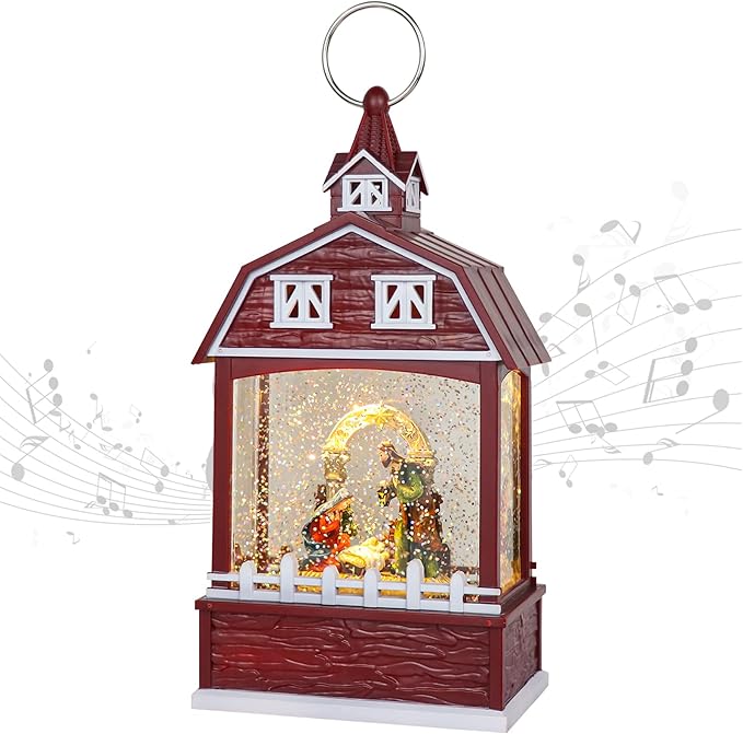 Eldnacele Musical Snow Globe Lantern with Timer, Lighted USB/Battery Operated Swirling Singing Water Glittering Snow Globes Lantern for Adults and Kids Christmas Decoration- Nativity