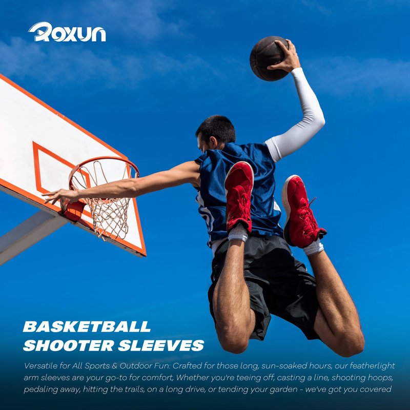 ROXUN 2 Pairs Arm Sleeves, Cooling UV Sun Protection Sports Compression for Men/Women Black+Red