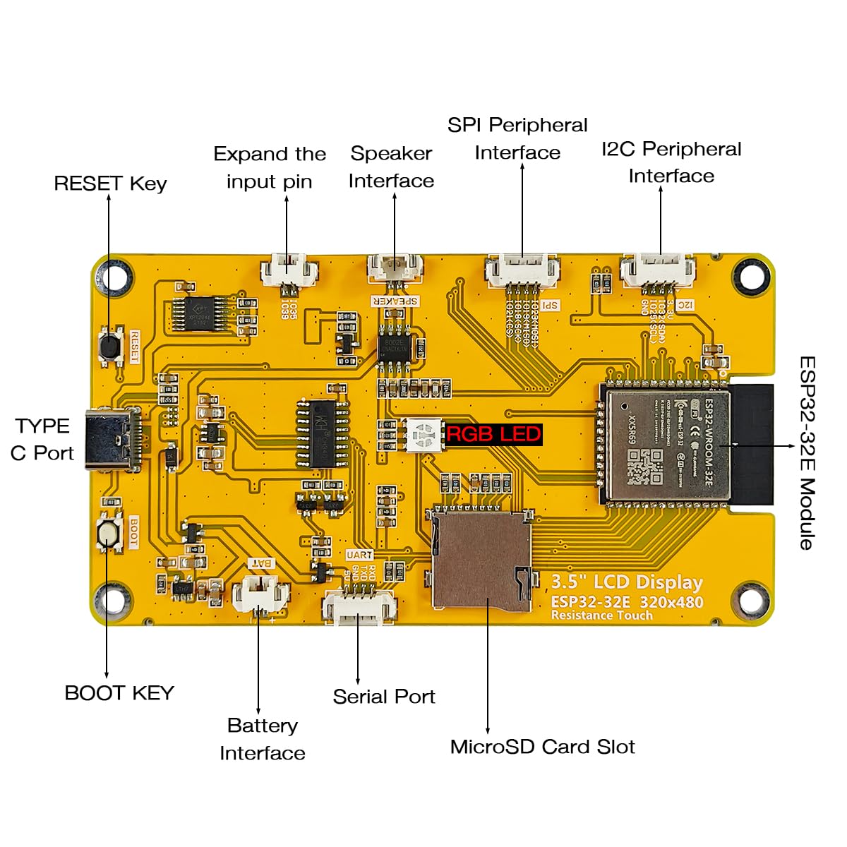 Hosyond 3.5'' 320x480 Touch Screen ESP32 Display with WiFi+BT, ST7796U Driver LCD TFT Screen Module for Arduino IoT