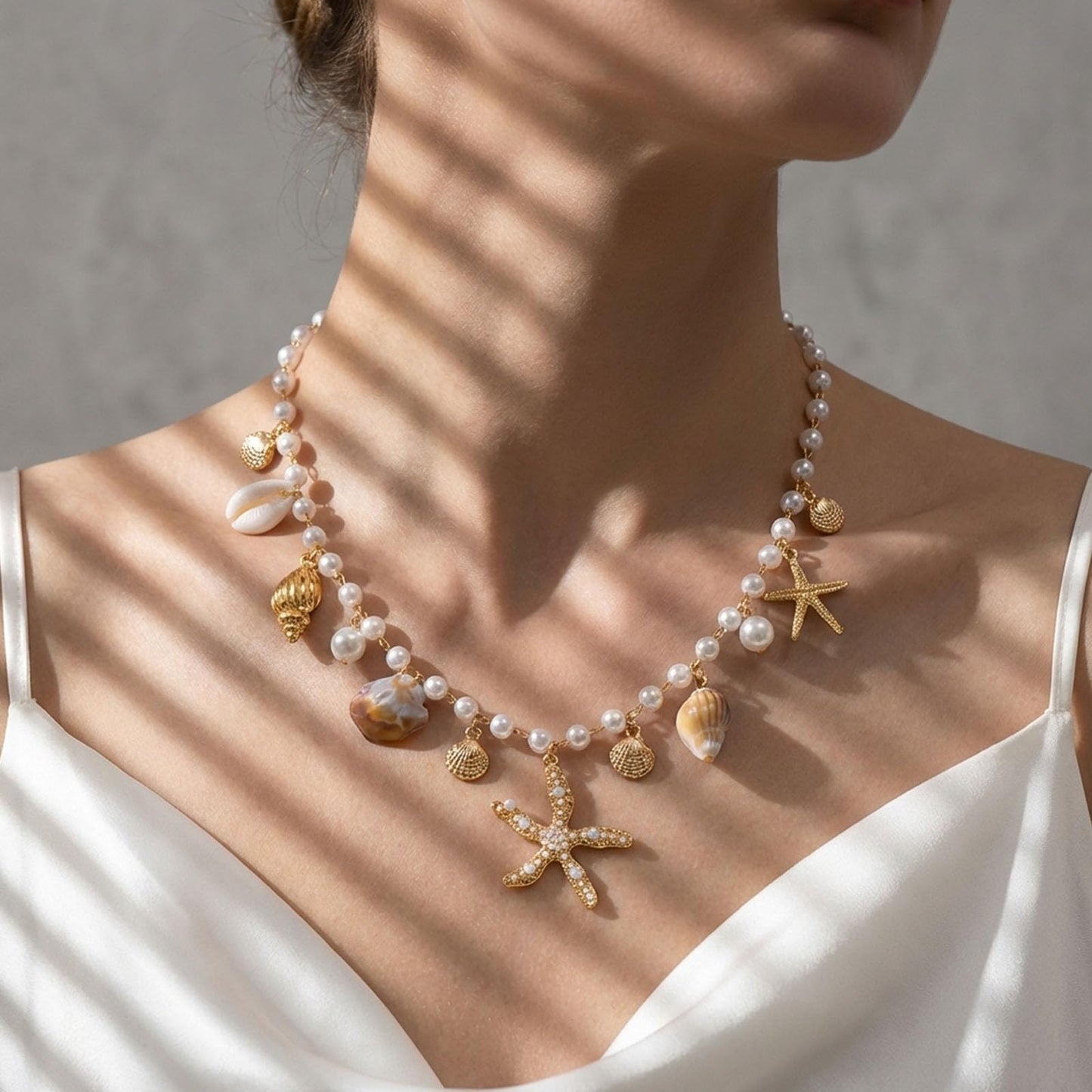 Gold Starfish Shell Necklace for Women Boho Layered Seashell Conch Shell Pearl Pendant Necklaces Set Bohemain Starfish Beach Necklaces Stack Beachy Summer Jewelry Outfits Accessories