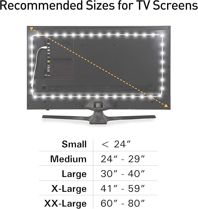 Luminoodle Color Bias Lighting, USB TV and Monitor Backlight LED Strip Lights Kit with Dimmer, Remote - 6.6 ft for 24" to 60" TV - Medium