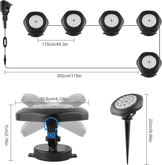 RGBW Pond Lights with Timer,18 LED Underwater Submersible Fountain Lights,Remote Control IP68 Waterproof Color Changing Spotlights for Fish Aquarium Tank Yard Garden Pool (Set of 5)