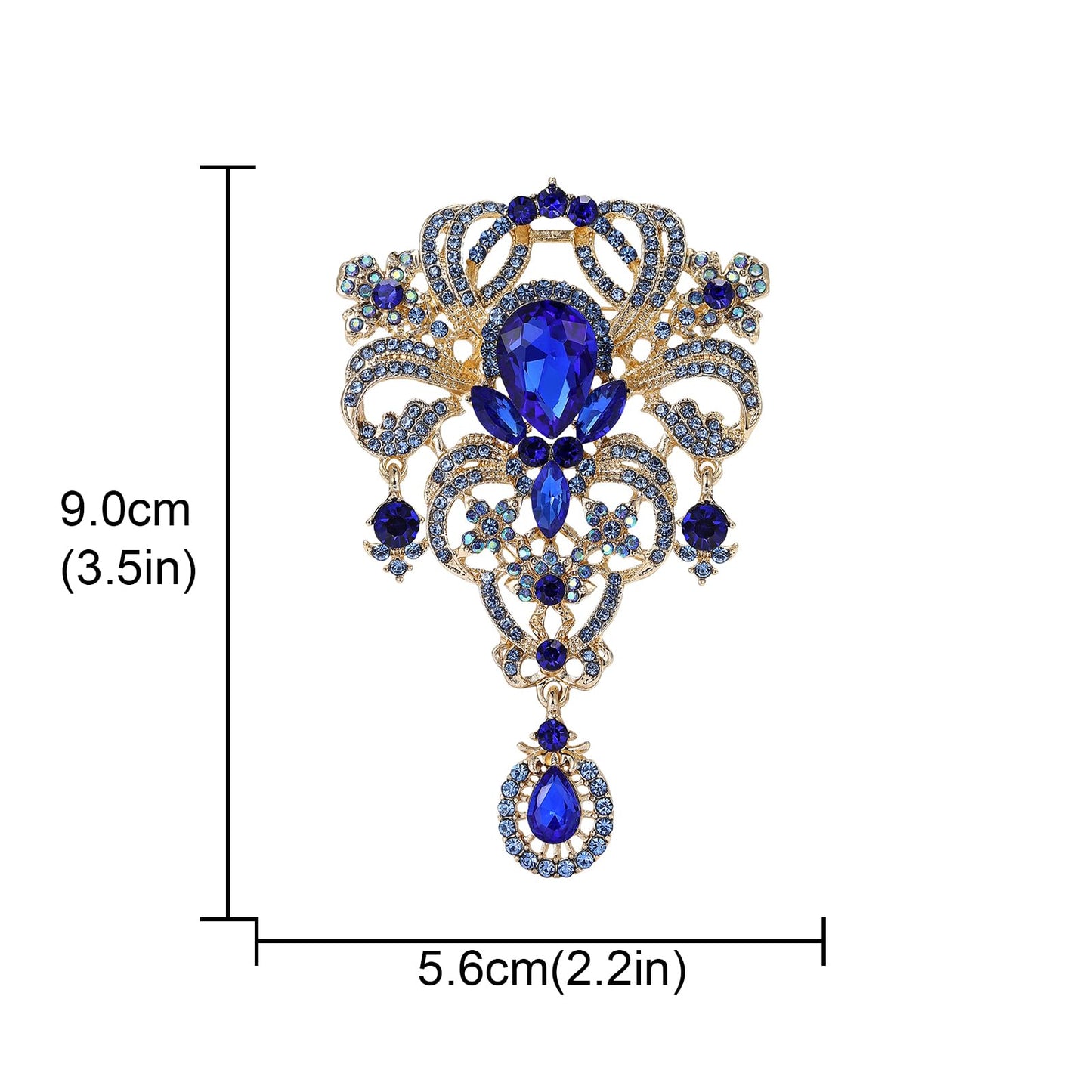 YOQUCOL Retro Blue Austrian Crystal Big Brooch Pin for Women Large Flower Shape Brooches Lapel Pins for Sweater,Coat Dress Accessories