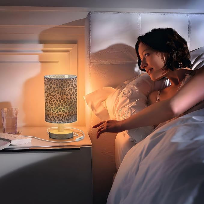 senya Table Lamp for Bedroom Living Room, Speckled Leopard Bedside Lamps with USB Charging Ports Nightstand Light Lamps