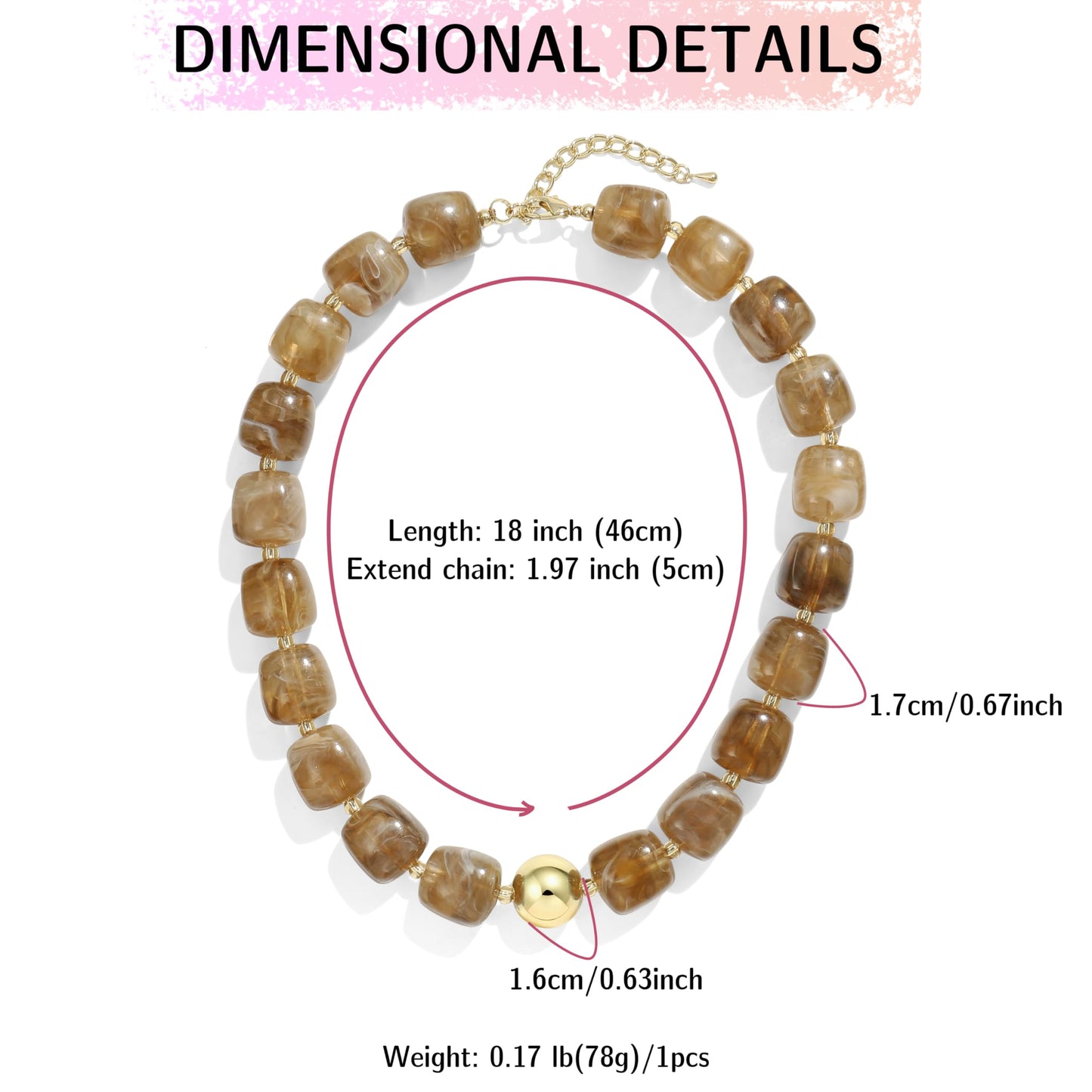 BREPINE Smoky Yellow Chunky Necklaces for Women Multicolored Large Square Resin Beads Necklace Trendy Bold Statement Beaded Summer Candy jelly Vacation Choker