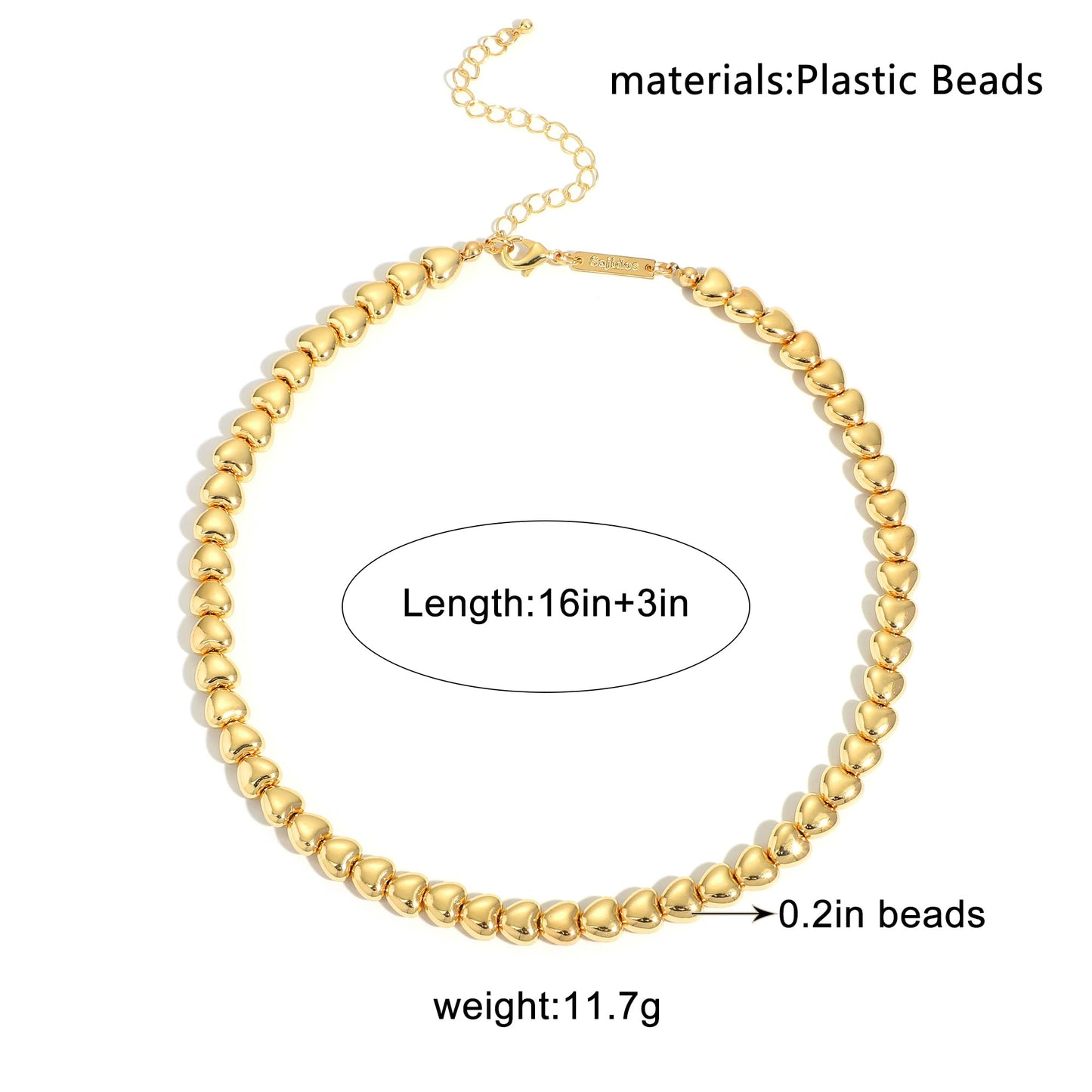 Sajidos Gold Plated Plastic Beaded Necklaces for Women 14K Gold Plated Bead Chunky Heart Charm Pendant Necklace Handmade Trend Fashion Jewelry Gifts