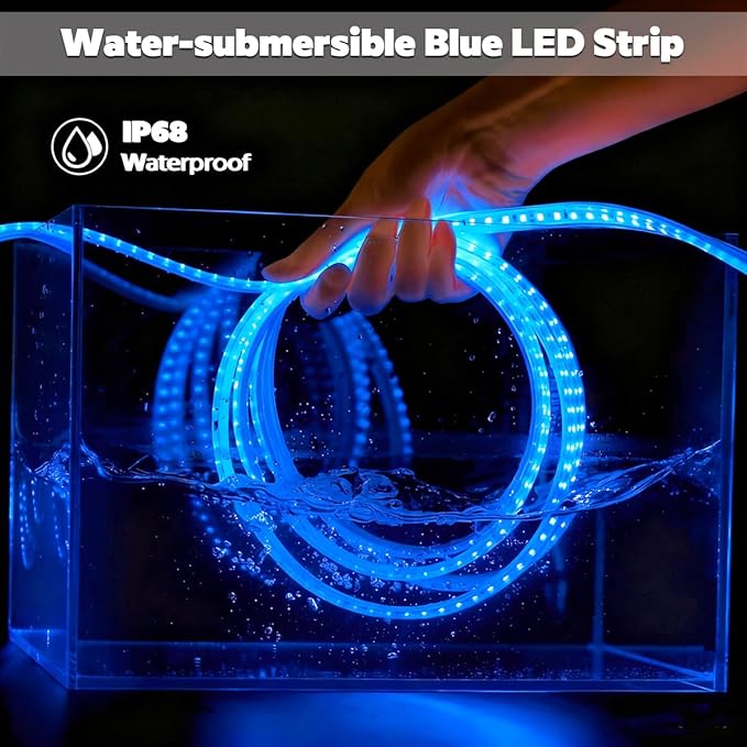 SuperLightingLED 24 Volt Blue LED Strip Sauna Light, Heat-Tolerant Flexible Dimmable Cuttable 5m/16.4ft 600 LEDs High-Density Bright IP68 Waterproof Sauna Room LED Tape (Blue)