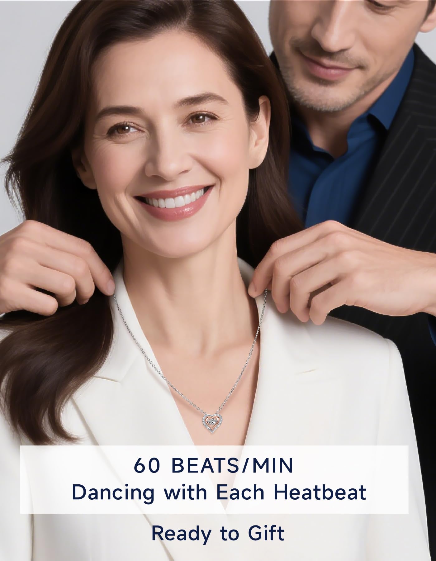 MomentWish Dancing Diamond Heart Necklace for Women 0.5 Carat D Color VVS1 Moissanite Lab Created Diamond Necklace Sterling Silver Jewelry Happy Anniversary