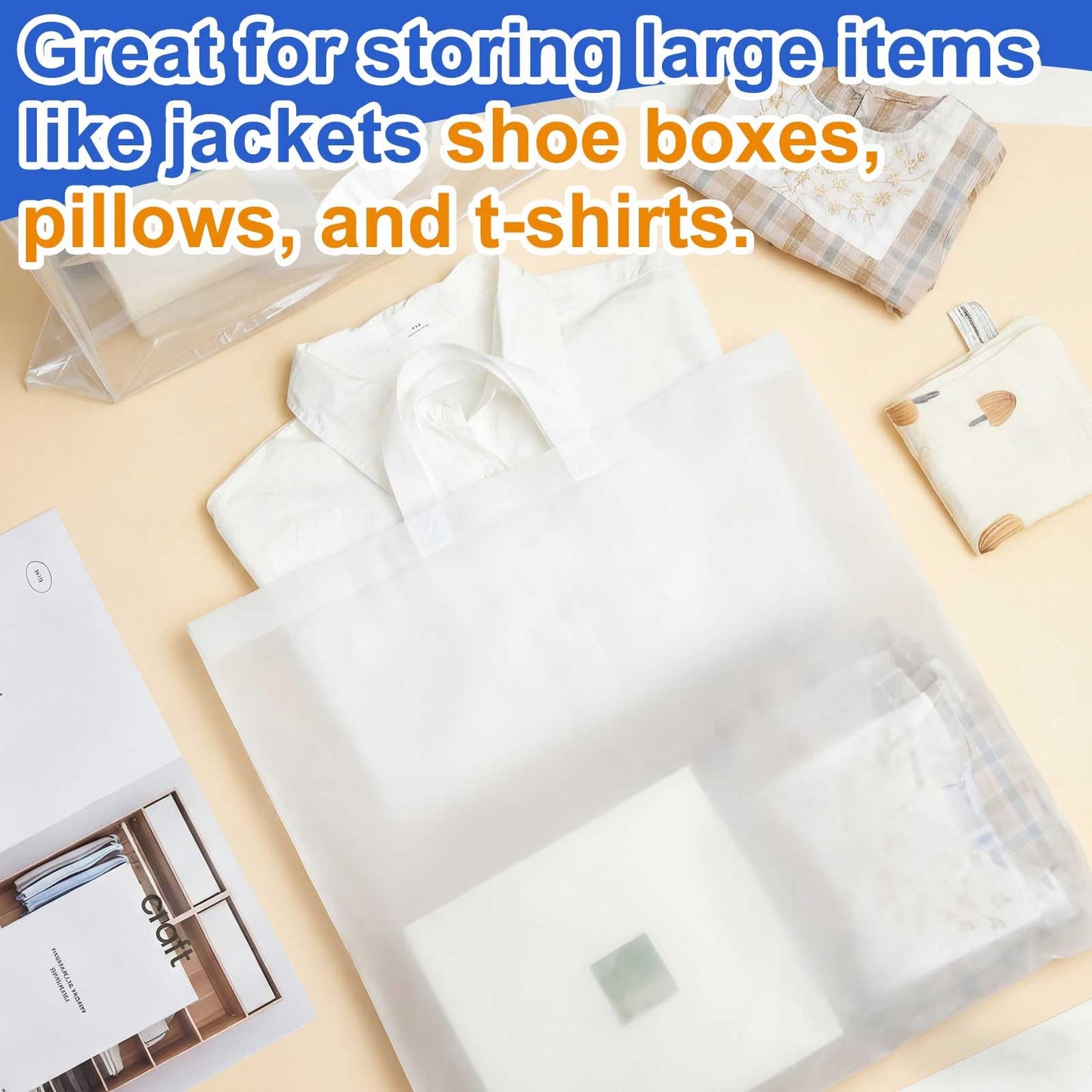 Qilery 100 Pack 24" x 24" Large Clear Plastic Shopping Bags with Handles Reusable Merchandise Gift Bags Bulk for Small Business Merchandise Retail Grocery Packaging Gift Giving
