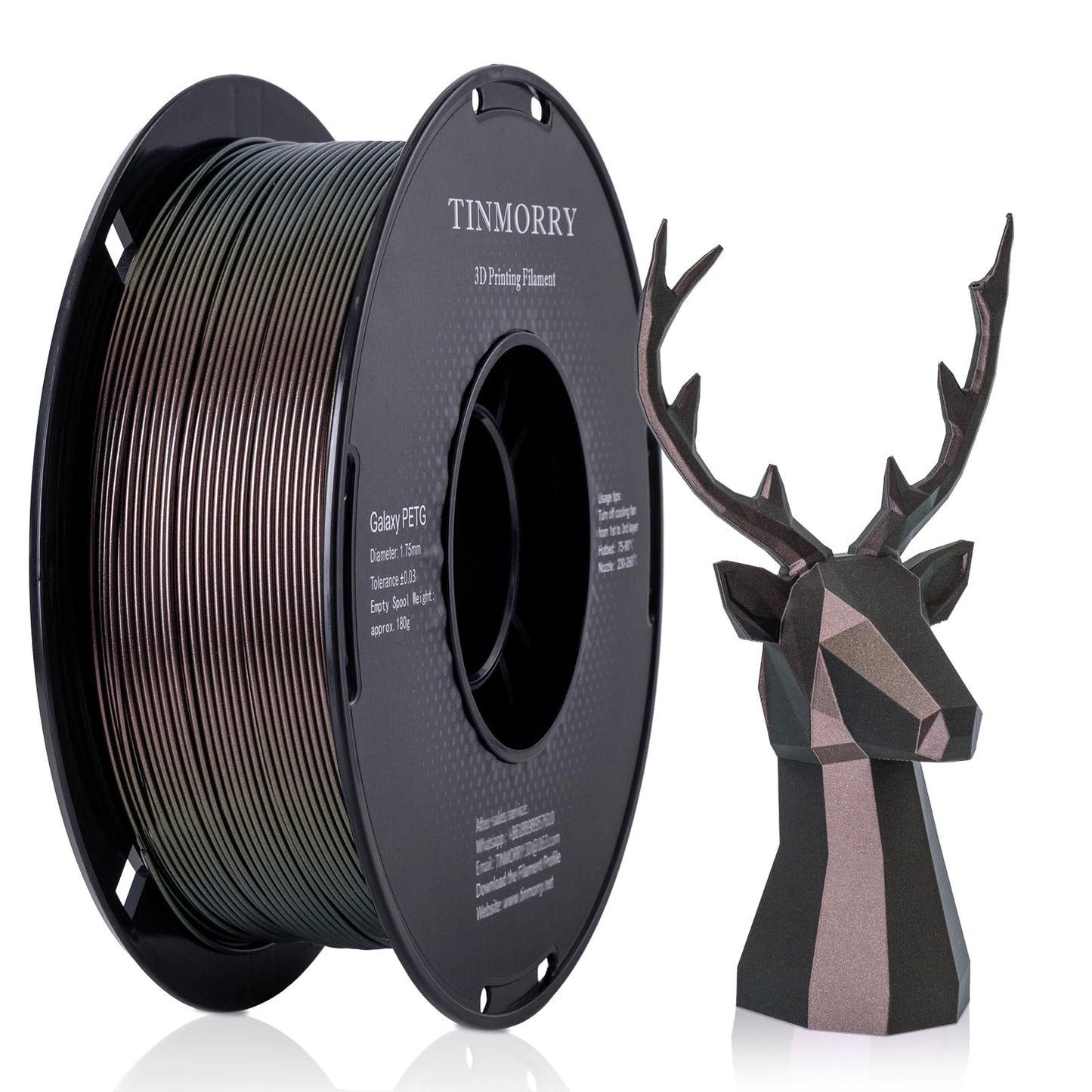 TINMORRY Galaxy PETG Filament 1.75, Rapid PETG 3D Printer Filament, Compatible with Bambu FDM 3D Printer, 1 KG 1 Spool, Galaxy Purple Gold