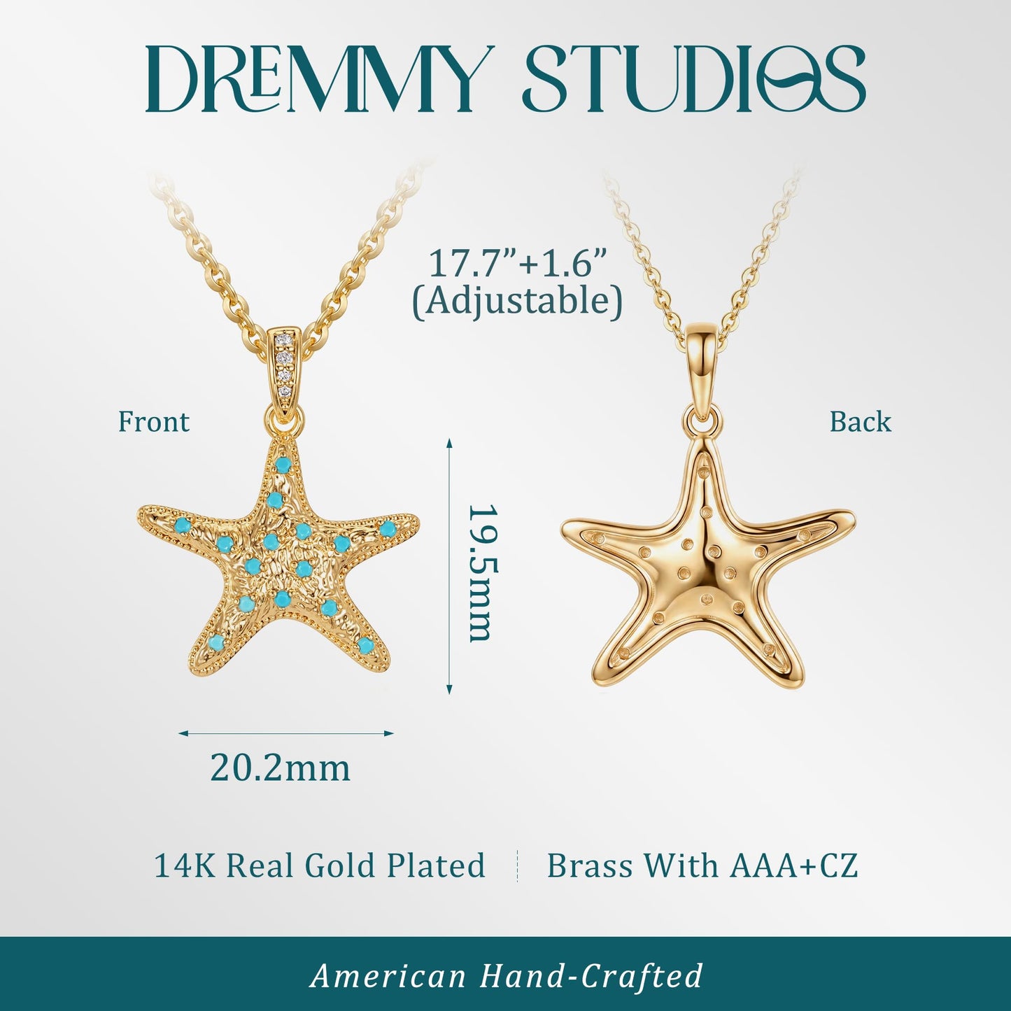 Dremmy Studios Dainty Necklace for Women 14K Gold Plated Tur Starfish Necklace Boho Summer Beach Coastal Pendnat Necklaces for Women Summer Jewelry Gift