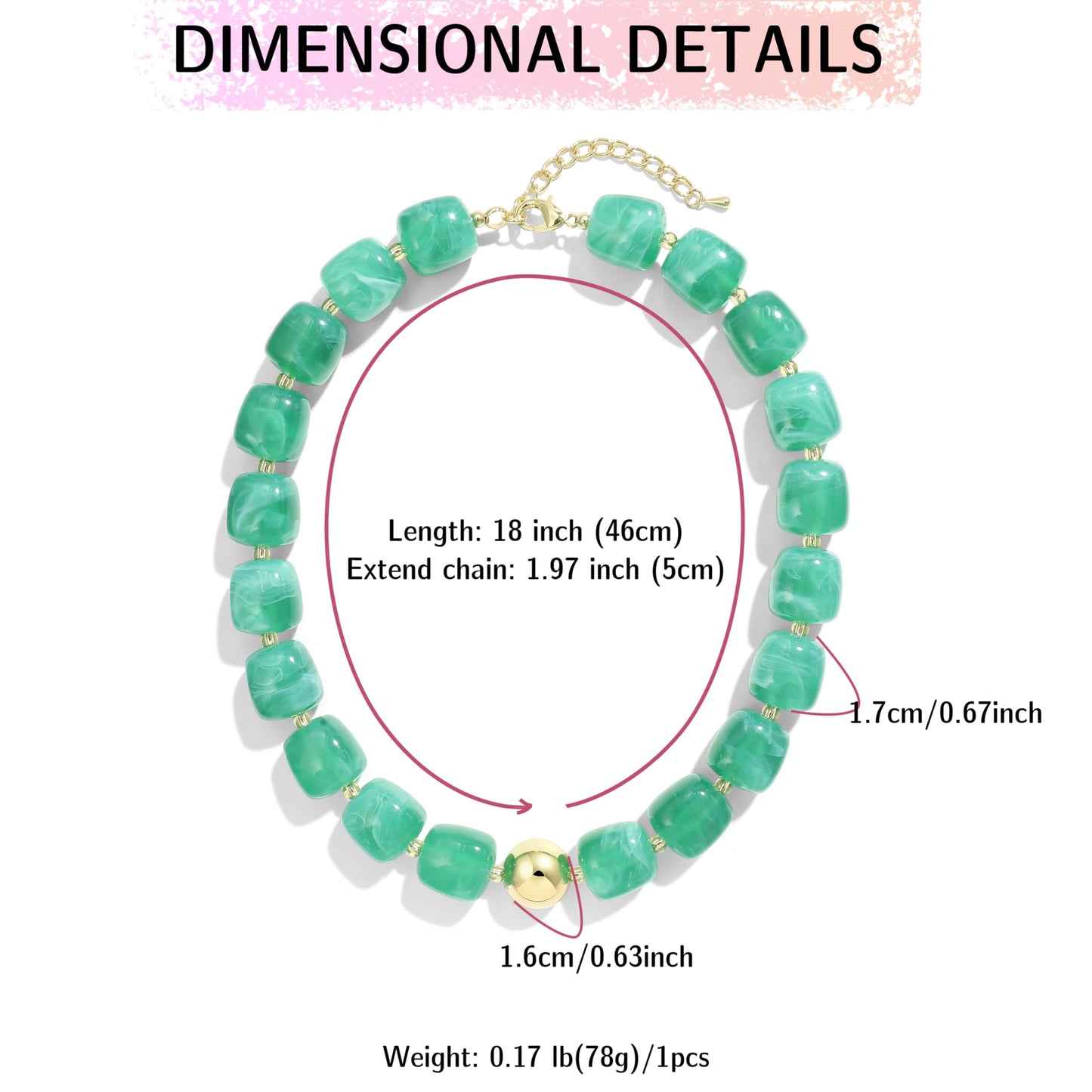 BREPINE Mint Green Chunky Necklaces for Women Multicolored Large Square Resin Beads Necklace Trendy Bold Statement Beaded Summer Candy jelly Vacation Choker