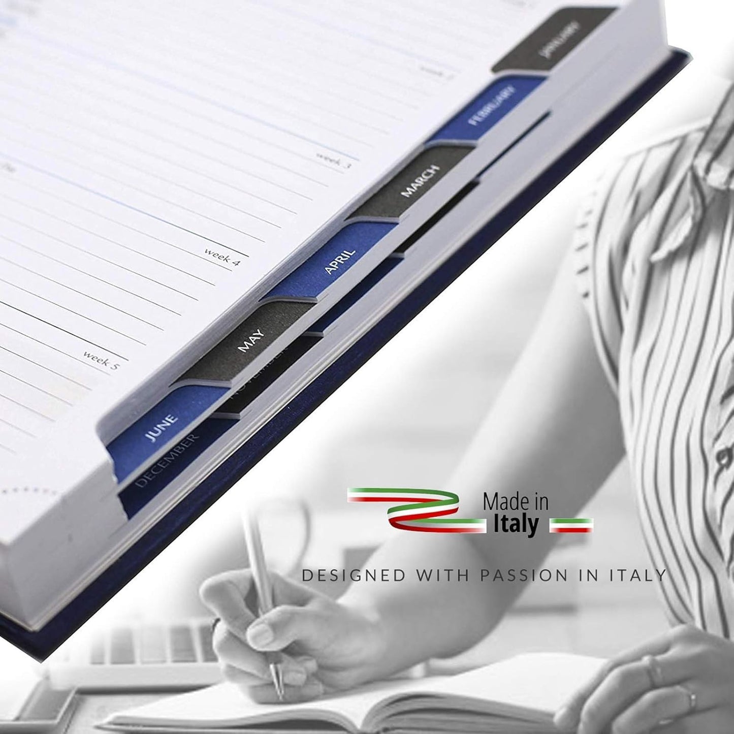 Leather Executive Daily Planner 2026 – A5-Compatible (8.3 x 5.9 in), One Page per Day Hourly Business Agenda, 416 Pages, Monthly Tabs, Hardcover – Made in Italy (BLACK 2026)