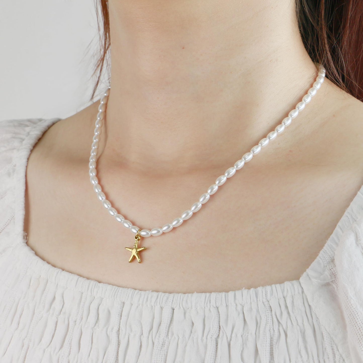 Sereney Starfish Necklace for Women, Gold Seashell Charm Pearl Necklace for Her, Dainty Summer Beach Necklace as Sea Shell Jewelry Pearl Choker Necklace for Daughter Friend Sister Bridal Jewelry