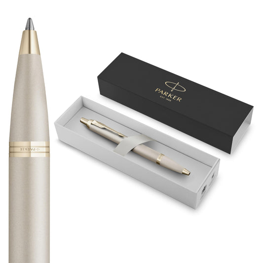 Parker IM Monochrome Ballpoint Pen Champagne Finish Medium Point Blue Ink Includes Gift Box