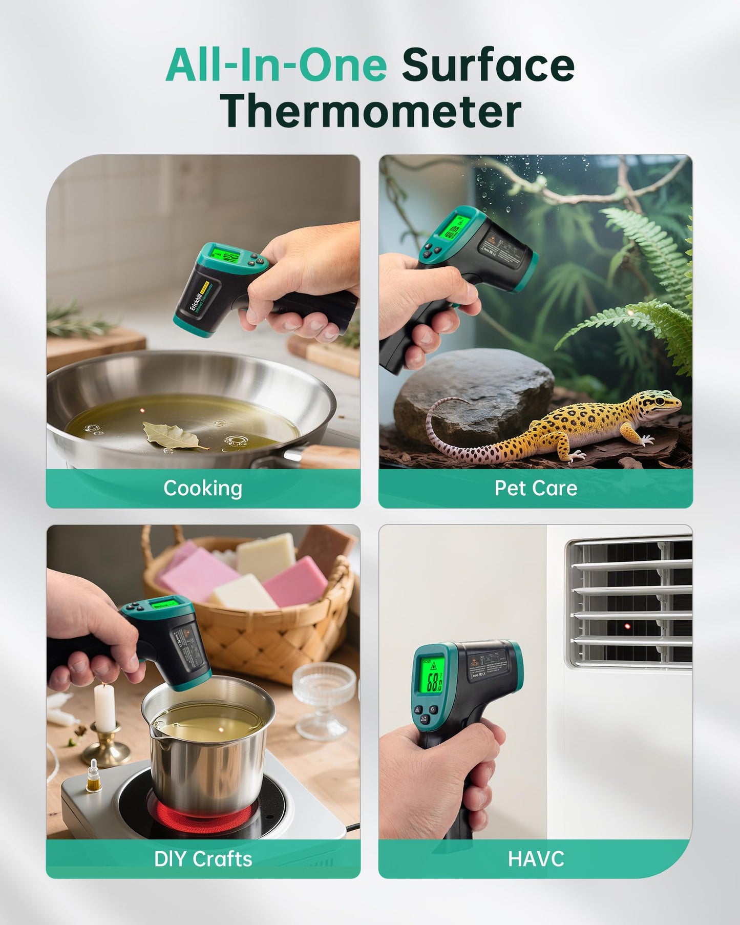 ERICKHILL ROOKCORE Infrared Thermometer -50℃~600℃ Adjustable Emissivity Non-Contact Laser Thermometer Gun LCD Backlit Display -Compact Size for Vehicle Repair/Cooking/BBQ/Freezer/Food, Dark Green