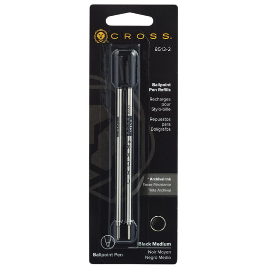 Cross Refills for Ballpoint Pens, Medium, Black Ink, 2/Pack (85132) (New Version)