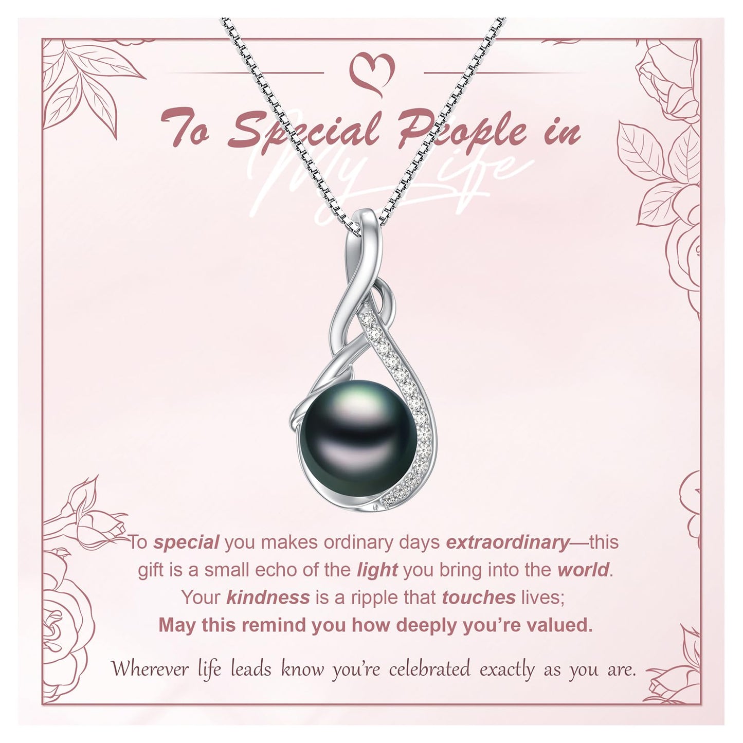 KANNSOAR 9MM Tahitian Black Pearl 18K White Gold Plated Sterling Silver Pendant Necklace Pearl Jewelry-Wedding Anniversary Valentines Day Christmas Mothers Day Gifts for Women Wife Mom Girlfriend Her