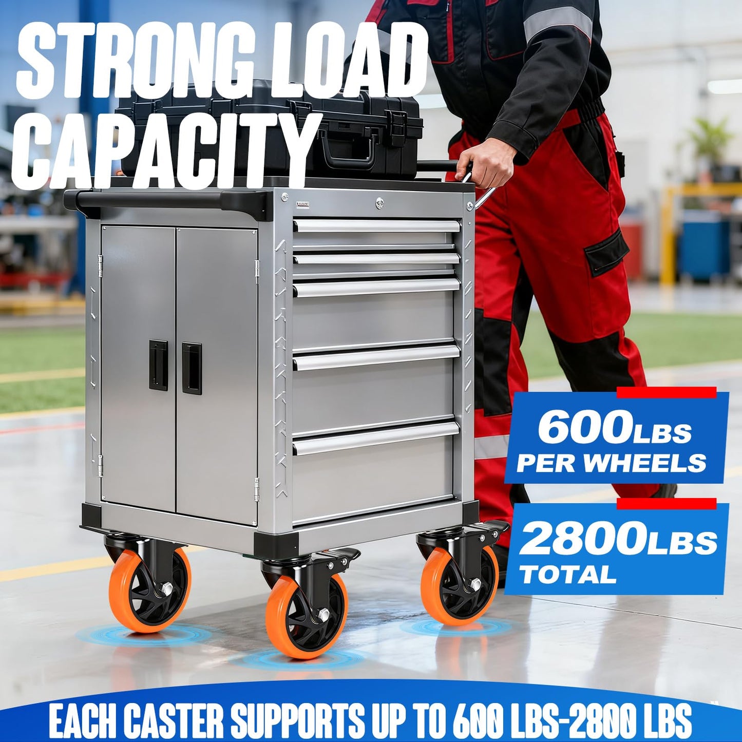 Caster Wheels 5"，Heavy Duty Caster Wheels Set of 4, Dual Lock PU Casters, Industrial Swivel Casters for Workbench, Furniture & Tool Cart – Smooth, Silent & Durable